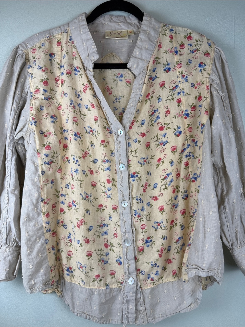 🪻Paper Lace Floral Mixed Media Patchwork Button Down Size Blouse Medium